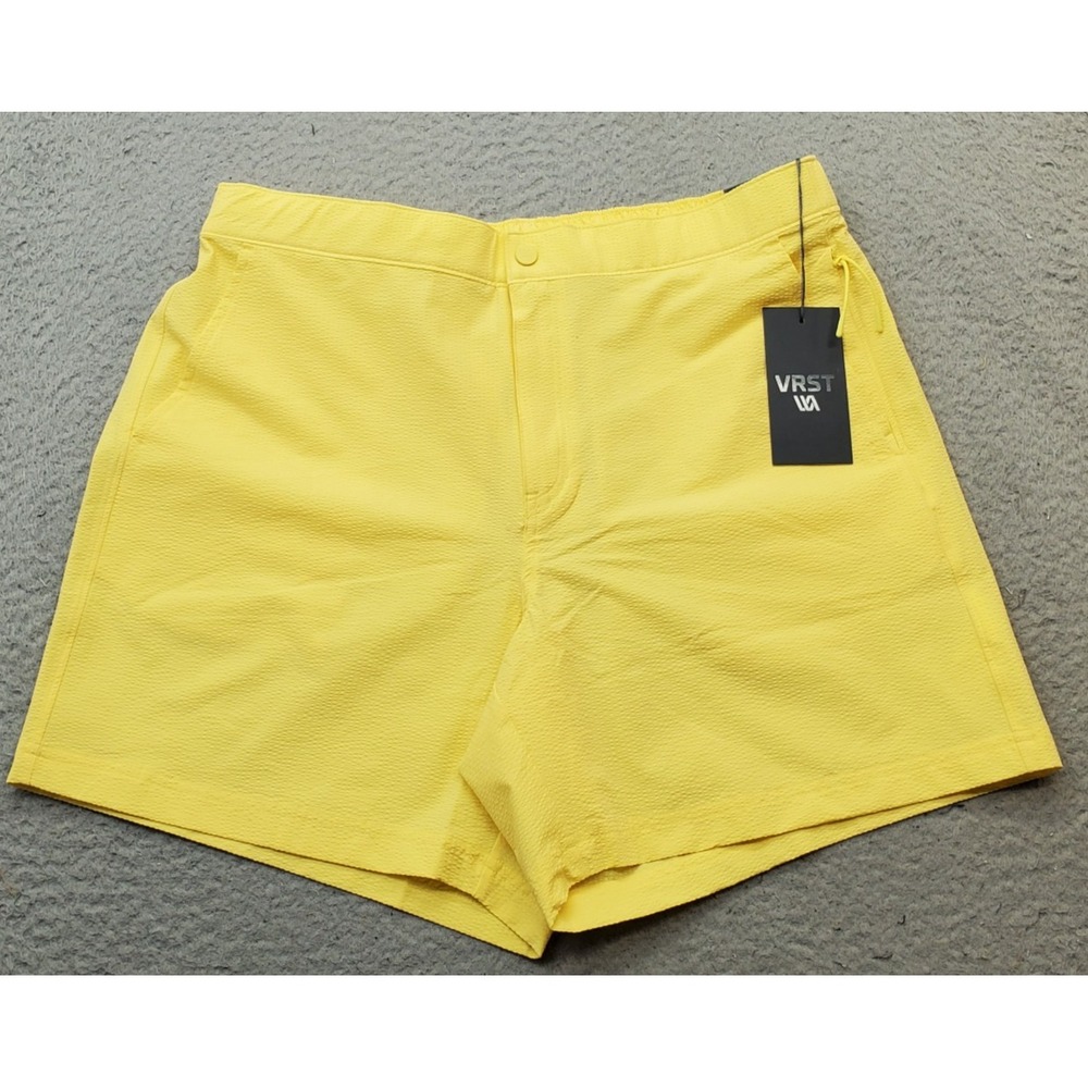 VRST Golf Performance Shorts Men Large Yellow Seersucker Comfort Stretch UPF 50+